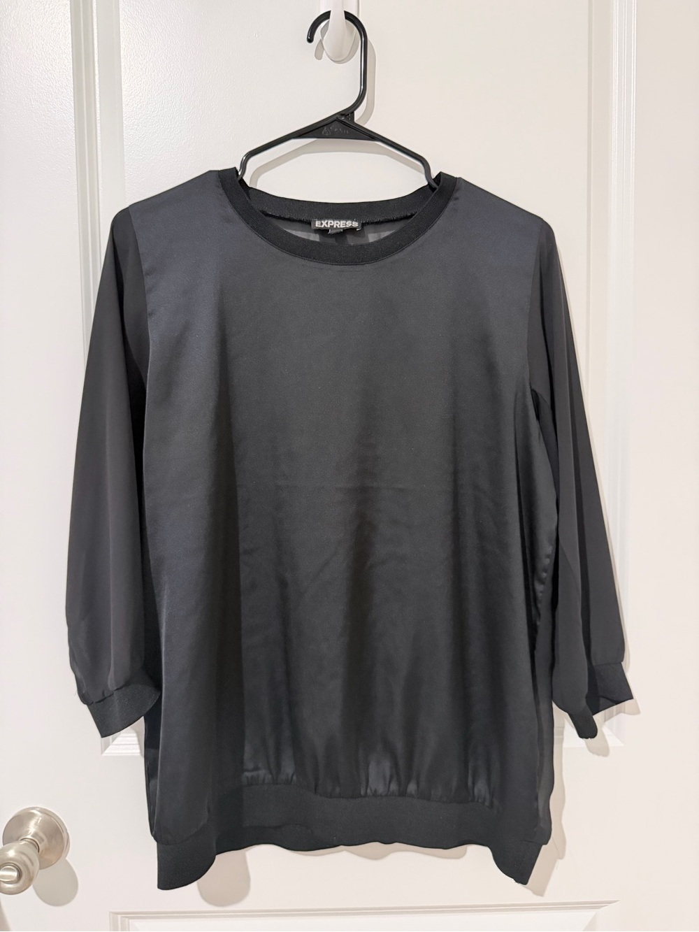 Express Black Satin-Blend Long Sleeve Top